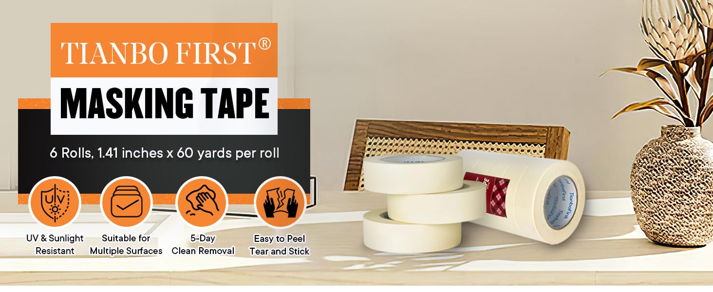 Masking Tape 1-1/2 Inch Wide 6 Rolls