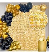 Gold Shimmer Wall Backdrop Panels 24PCS Square Sequin Shimmer Backdrop Decor Sparkly Wall for Wed...