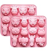 Animal Silicone Mold Set, Zoo Safari Shapes, 12 Cavity Design, Pink, Pack of 2