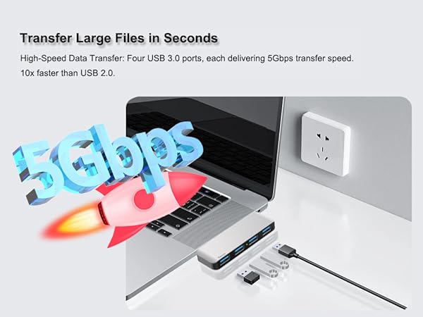SuperSpeed Data Transfer:Supports data transfer speeds of up to 5 Gbps, 4 port usb hub 3.0 a to a