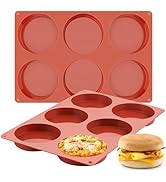 JOERSH 2-PK Silicone Egg Molds 4 Inch Jumbo Muffin Top Baking Pans, Non-Stick Large Disc Round Si...