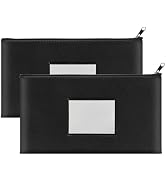2 Pack Money Bags with Zipper, Bank Pouch with Label, 11 x 6.1 Inch PU Leather Cash Deposit Holde...