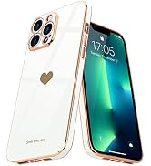 Teageo for iPhone 13 Pro Max Case for Women Girl Cute Love-Heart Luxury Bling Plating Soft Back C...