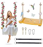 Premkid Hanging Wooden Swing, Swing Seat 20"x 10"x 1.4", Tree Swing for Adults and Kids, Indoor S...