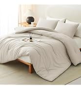 CozyLux Queen Comforter Set Beige, 3 Pieces Lightweight Comforters Queen Size Quilted Bedding Set...