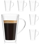HORLIMER Double Walled Glass Coffee Mugs, 13.5oz Insulated Clear Coffee Cups with Handle Set of 6...