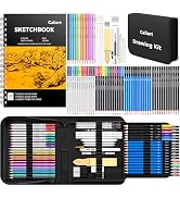 Caliart 176PCS Art Supplies Sketching Kit, 100 Sheets 3-Color Sketch Book | Graphite Colored Char...