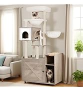 Hey-brother Cat Tree with Litter Box Enclosure, Modern Cat Tower for Indoor Cats with Large Platf...