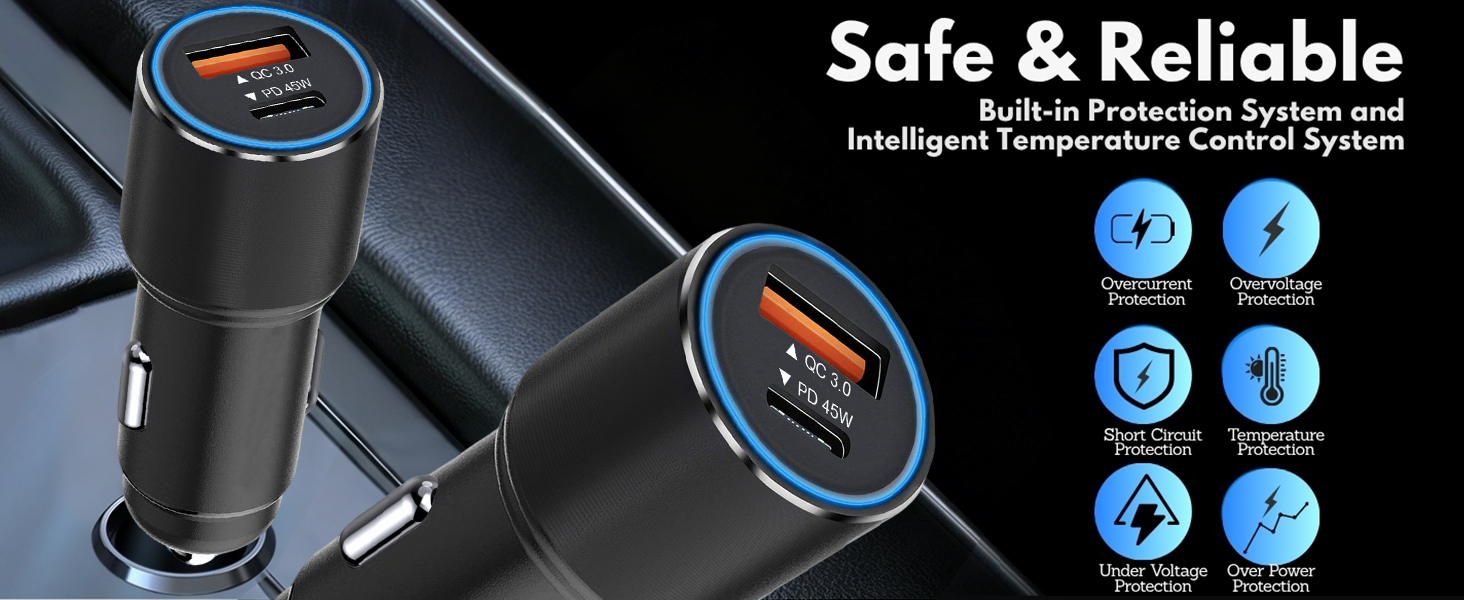 Dual Port Fast Car Charger and Cable