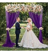 FUHSY Purple Backdrop Curtains 2 Panels Sheer Curtains 29x120 Inches Chiffon Backdrop Curtains Sh...