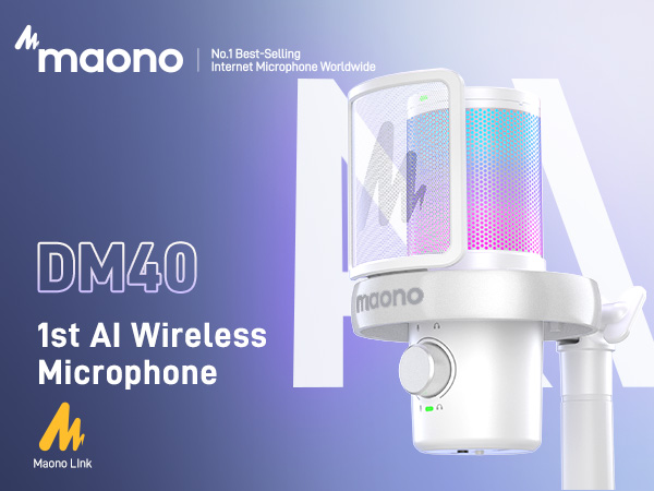 Maono DM40 AI wireless microphone with colorful RGB lighting