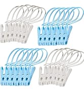 Foshine Clothes Pins 24 Pack ClothesPins with Plastic Rope for Clothesline Drying Clothing Clips ...
