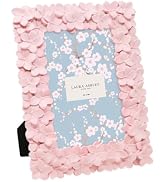 Laura Ashley 4x6 Pink Flower Textured Hand-Crafted Picture Frame w/Easel | with Easel & Hook for ...