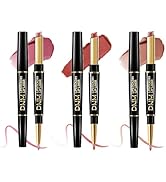 HHLTOH 3Pcs 2-in-1 Lip Liner and Lipstick Set, Matte Waterproof Lipstick with Built-in Lip Pencil...