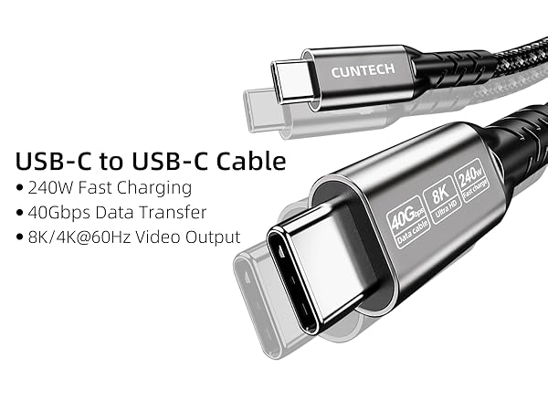 USB C to USB C Cable, 240W Fast Charging, 40Gbps Data Transfer, 8k/4k Video Output for Thunderbolt 4