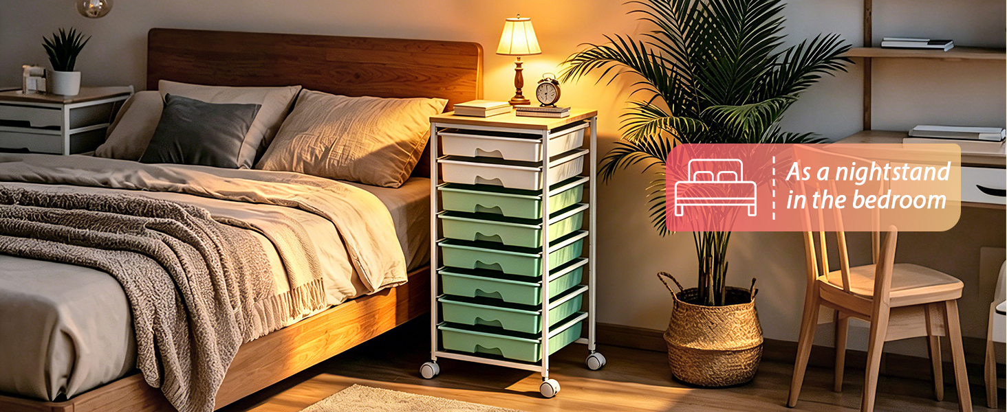 Goovilla bedroom storage, as nightstand, wooden top can put bedside lamp and bedtime reading books