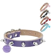 BINGPET Adjustable Leather Spiked Studded Pet Collars,Genuine Leather Dog Collar with Bells,Spike...