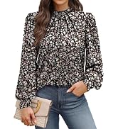 WIHOLL Long Sleeve Shirts for Women Mock Neck Tops Pleated Front Blouses Dressy Casual Fall Cloth...