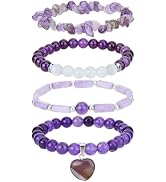 SUPERFINDINGS 4 Pieces Amethyst Crystal Bracelets Beautiful Amethyst Beaded Bracelets Stylish Rec...