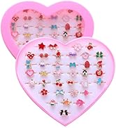 PASEMM 36pcs Little Girl Jewel Rings, Adjustable, No Duplication Kids Play Rings in Box,Pretend a...