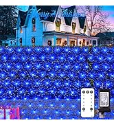 JMEXSUSS 360 LED Christmas Net Lights Outdoor, Connectable 12ft x 5ft Blue Bush Mesh Lights Plug ...