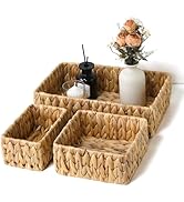 Wicker Storage Baskets Set of 3, Handwoven Water Hyacinth Baskets for Organizing, Decorative Natu...