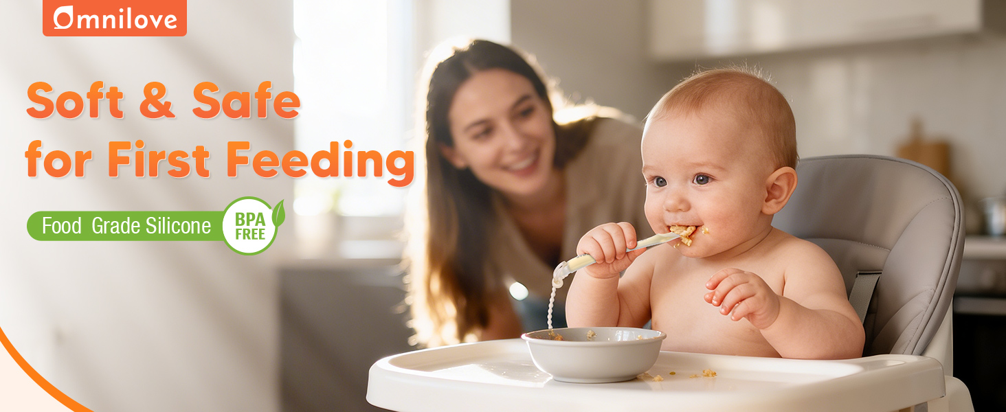 Omnilove silicone baby spoons for first feeding with case and safety chain