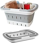 MINDFARGE Portable Folding Plastic Bath Caddy with Handle, Perforated, Travel Bathroom Organizer ...