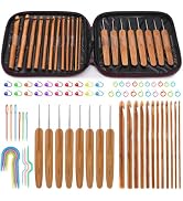 Mayboos 20 Pieces Bamboo Crochet Hooks Kit, Wooden Bamboo Crochet Hooks with Silver-Plated Alumin...