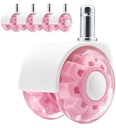 Pink Office Chair Casters, 2 Inch Heavy-Duty Rubber Chair Casters Replacement, Computer Gaming De...