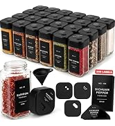 Glass Square Spice Jars with Label, Seasoning Set, 24x Black Sprinkle Lids | Airtight Lids keep s...