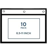 10 Pack Horizontal Job Ticket Holders 8.5x11 in (3 Hole ) - Black Dry Erase Pockets Sleeves 8 1/2...