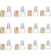 ZhangyiHot 12 Pcs Gold 1ml Mini Glass Roll on Bottles Roller Refillable Essential Oil Aromatherap...