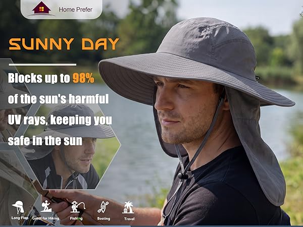 wide brim neck flap sun hat for men