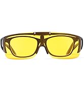 Vepiant Night Vision Driving Glasses Anti Glare Fit Over Prescription Glasses Flip Up Polarized S...