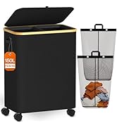 Laundry Hamper with Wheels, Large Clothes Hamper with Removable Inner Bag, Collapsible Dirty Clot...