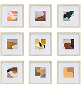HEART ART 8x8 Natural Wood Picture Frame Set of 9,Display Pictures 4x4 with Mat or 8 x 8 without ...