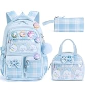 Fimibuke 9PCS Blue Bunny Girls Backpack for School w/Lunch Box Pencil Case | Waterproof Kids Back...