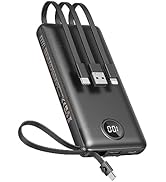 VEEKTOMX Portable Charger with Built-in Cables - 10000mAh Power Bank for iPhone - Slim Fast Charg...