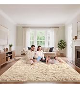 Mhyup Light Tan Area Rugs 9x12 Living Room Bedroom, Fluffy Large Rug Soft Shag Non-Slip Carpet fo...