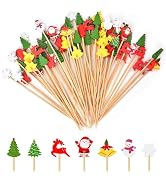Haundry 125Pcs Christmas Cocktail Sticks Wooden Cocktail Decoration Skewers Cocktail Picks 5in Co...