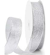 HimBen Glitter Metallic Silver Ribbon 1 inch 50 Yards, Sparkly Fabric Ribbon for Gift Wrapping, D...