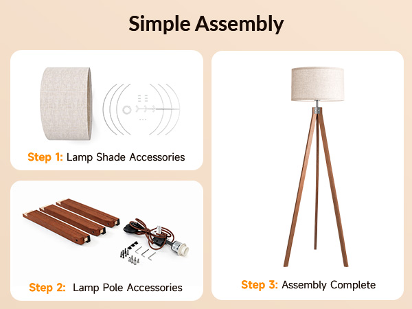 floor lamp for living room mid century standing lamp modern wood rustic for bedroom office dorm