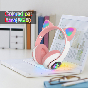 Kids Headphones Cat Ear Wireless Headphones LED Light Up Kids Bluetooth w/Microphone for iPhone/iPad