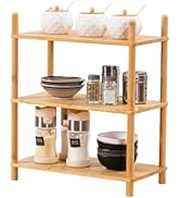 WooFawn 3-Tier Expandable Bamboo Desktop Organizer Shelf Kitchen Cabinet and Counter Riser Displa...