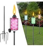 Glass Garden Torch for Outside 4 Pack, Citronella Torches with 5-Prong Grounded Stake,Colorful Ou...