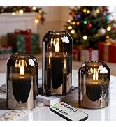 Girimax Grey Glass Flameless Pillar Candles with Remote, Flickering Battery LED Candles Christmas...