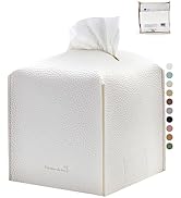 PENGLONG Tissue Box Cover 5X5X5'' PU Leather Tissue Holder Square Tissue Cube Box Organizer for B...