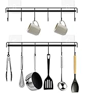 HOMEBROS Kitchen Utensil Rack Wall Mount, Black Adhesive Kitchen Utensil Hanger No Drilling Kitch...