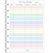 Junior Size Payment Checklist Refills - 50 Sheets/100 Pages Colorful Monthly Budget Forms for 8-D...